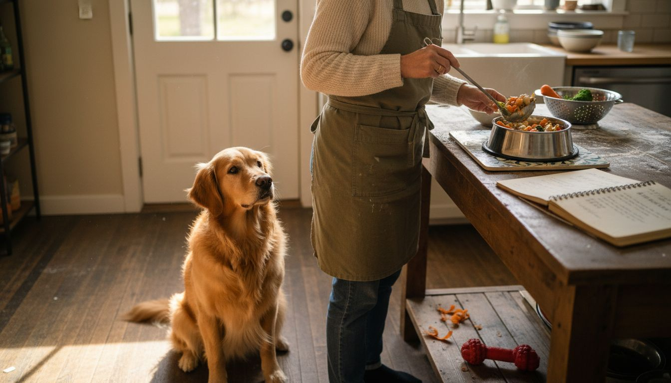 Dog waiting for healthy meal in kitchen