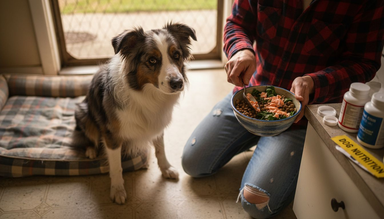 Dog owner preparing balanced dog meal