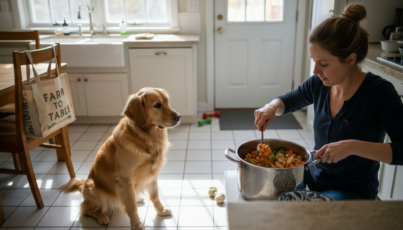 Dog waiting for fresh meal in kitchen