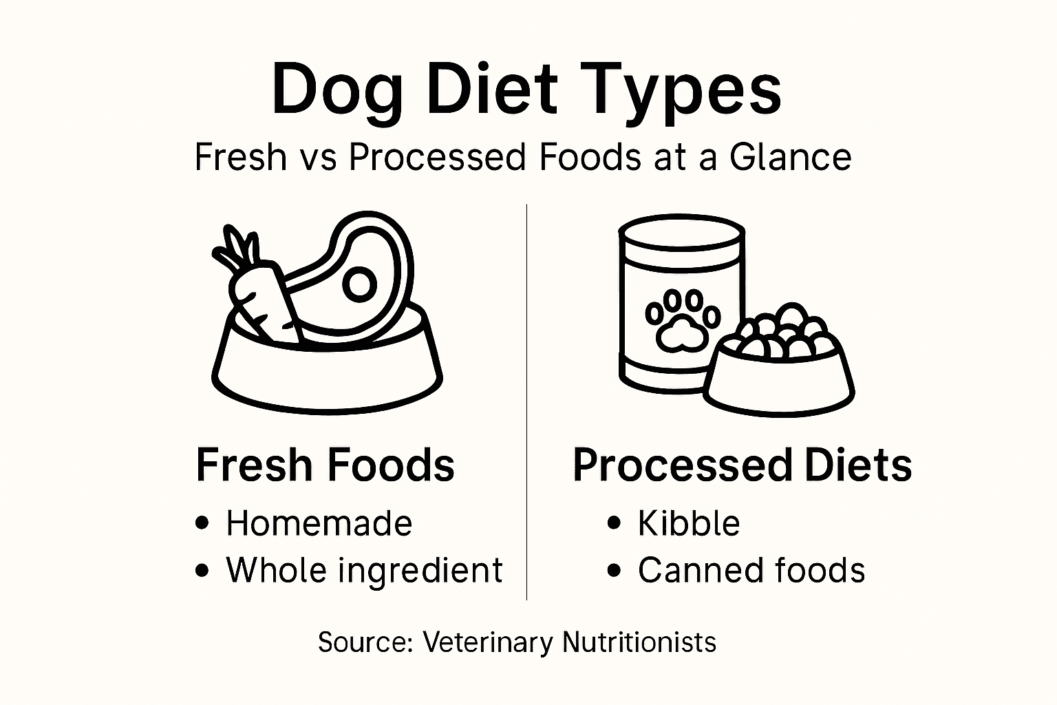 Infographic comparing fresh and processed dog diets