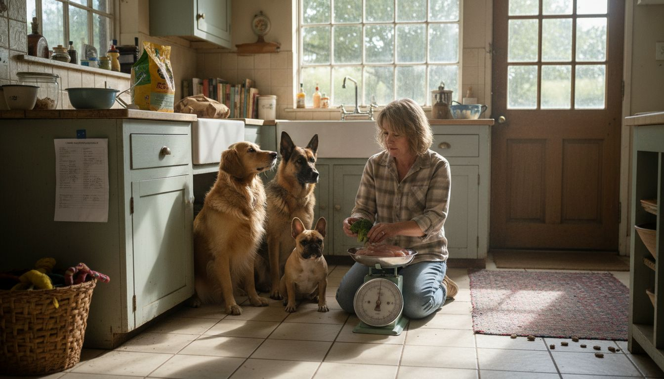 Dog breeder preparing nutritional checklist for dogs