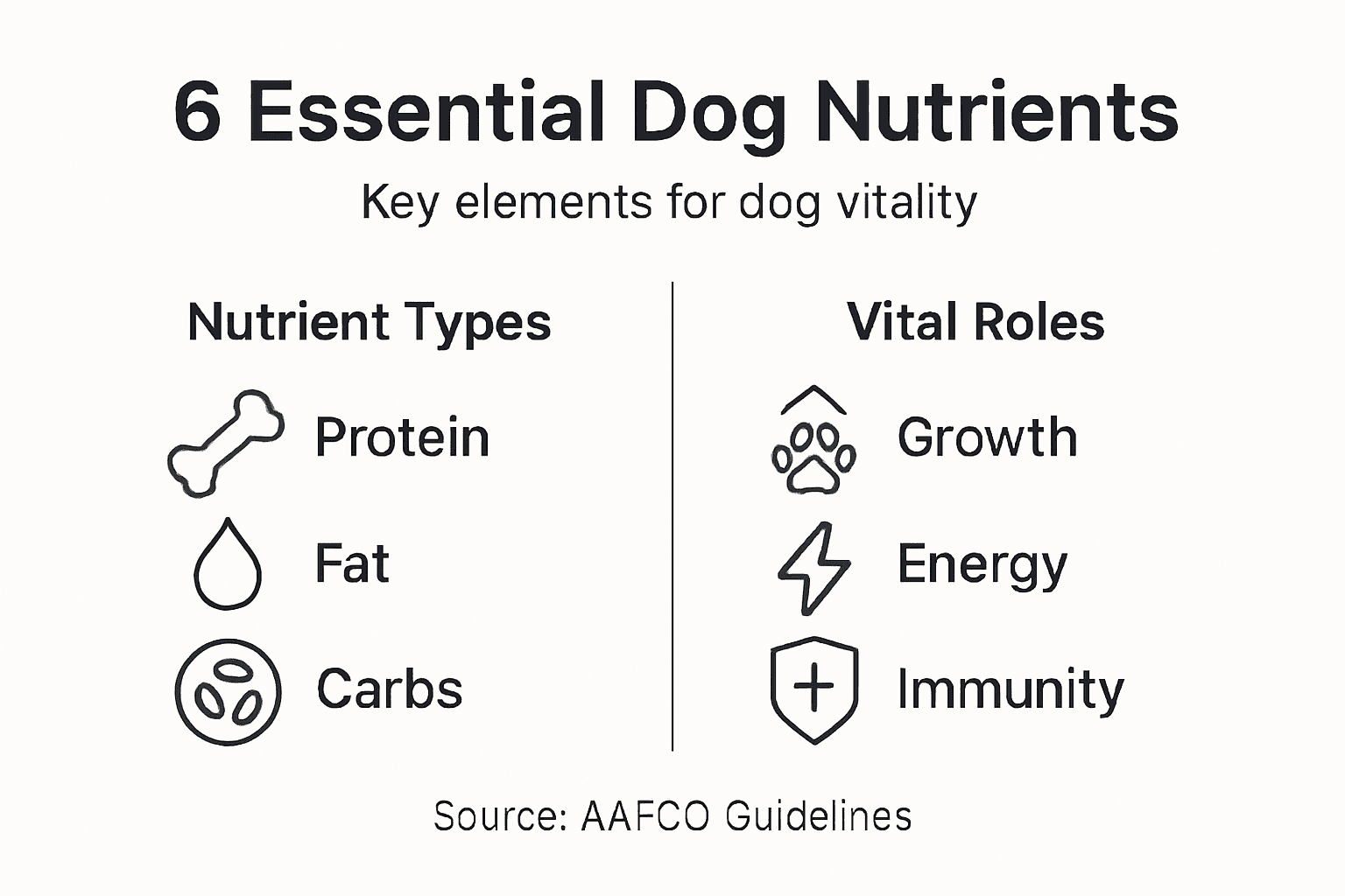 Infographic of six key dog nutrients