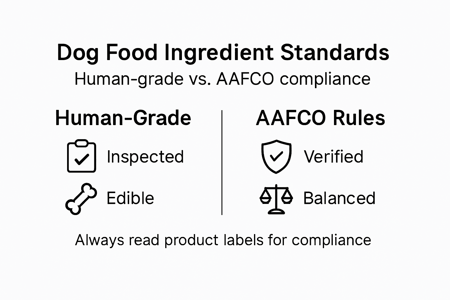 Infographic showing human-grade and AAFCO dog food standards