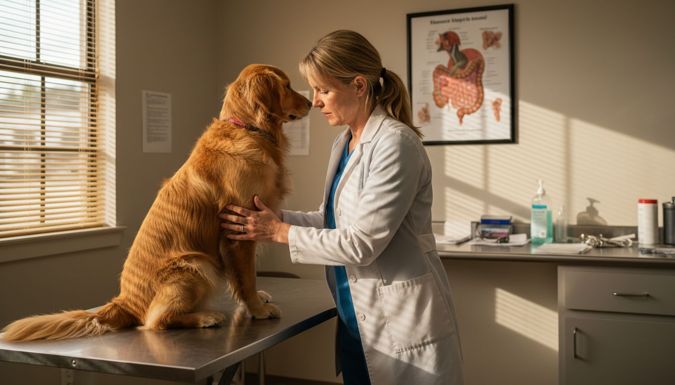 Dog at vet digestive health exam