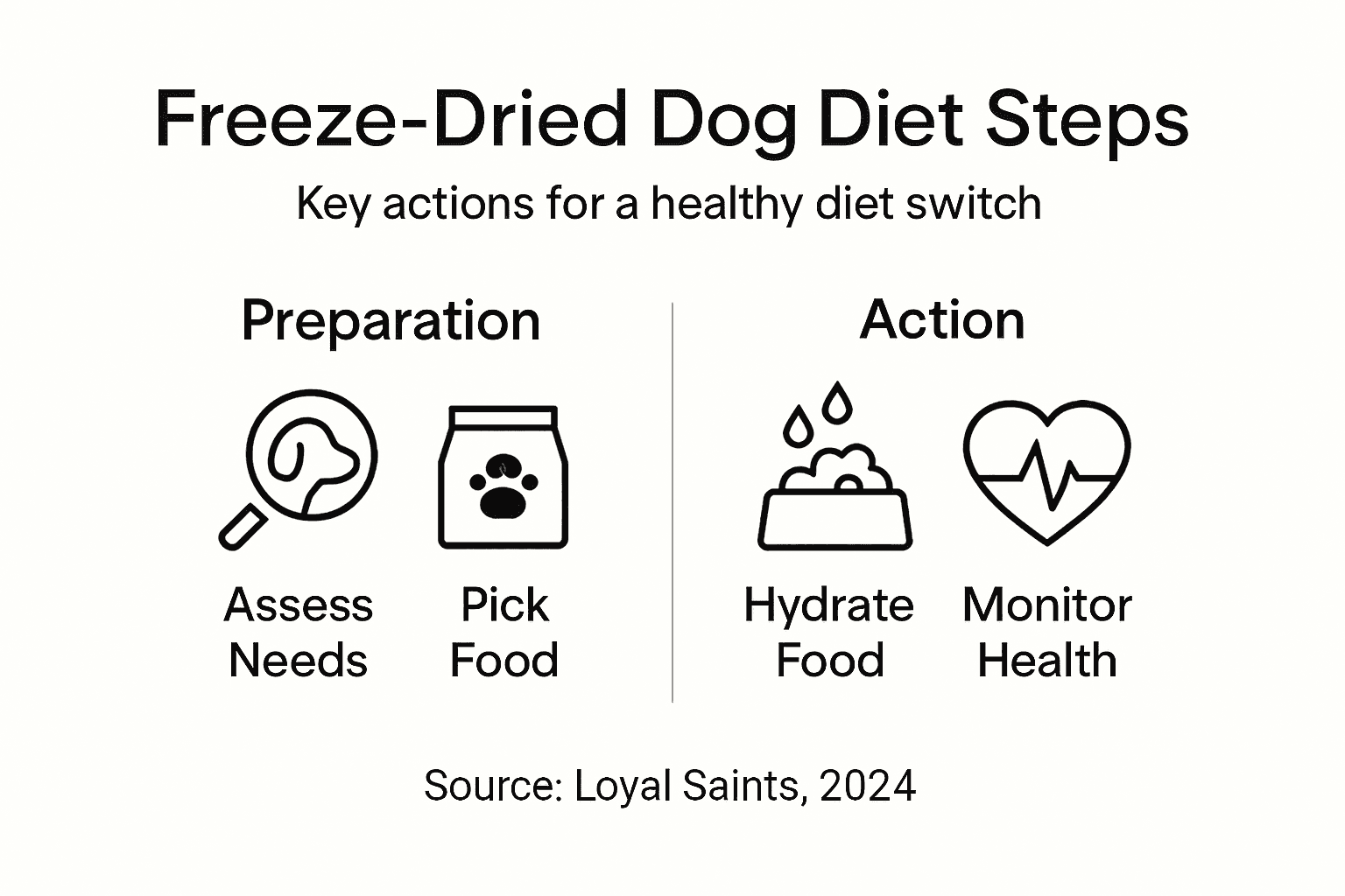 Infographic showing freeze-dried dog diet transition steps