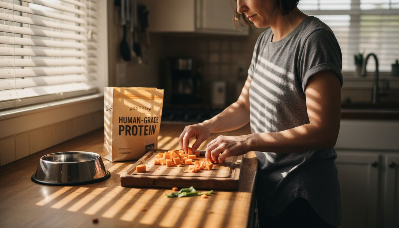 Sorting human-grade freeze-dried ingredients for dogs