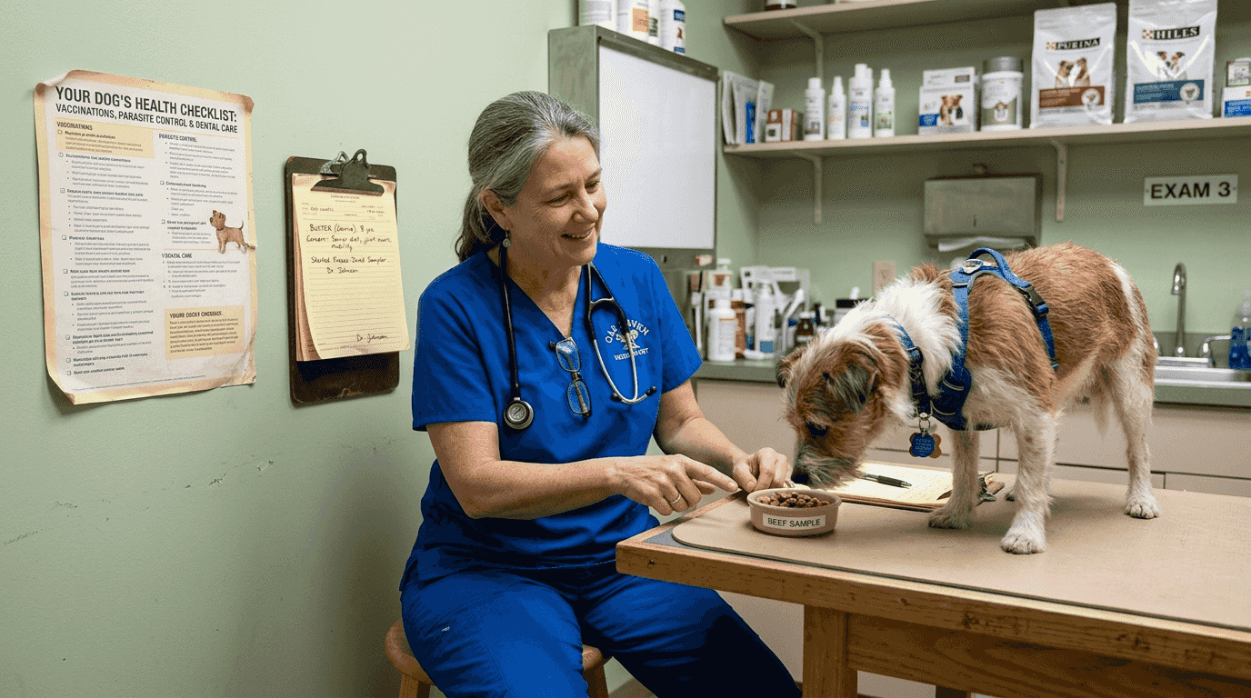 Veterinarian showing freeze-dried dog food sample