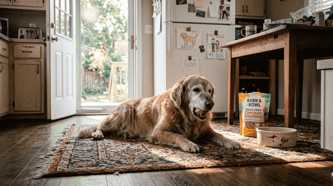 Dog eats freeze-dried nutrient-rich food