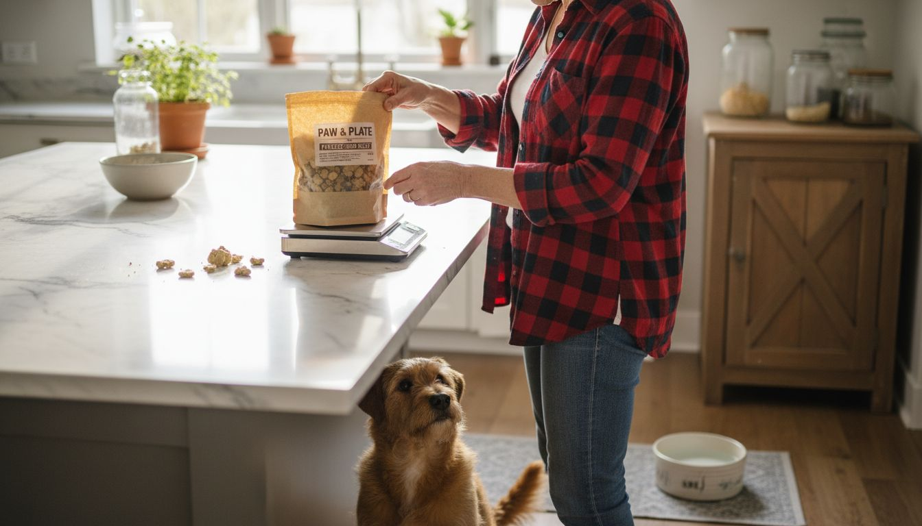 Woman preparing freeze-dried dog food
