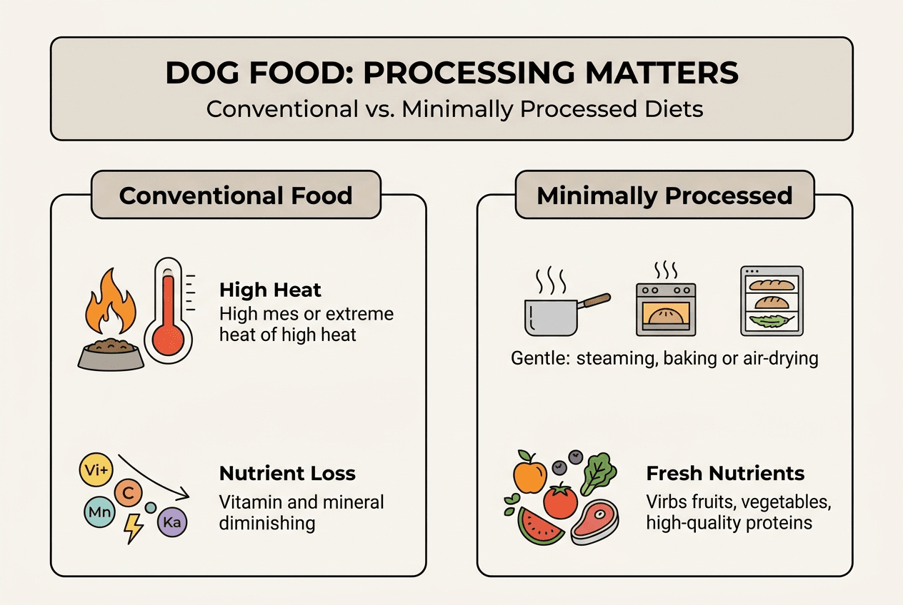 Infographic comparing dog food processing types