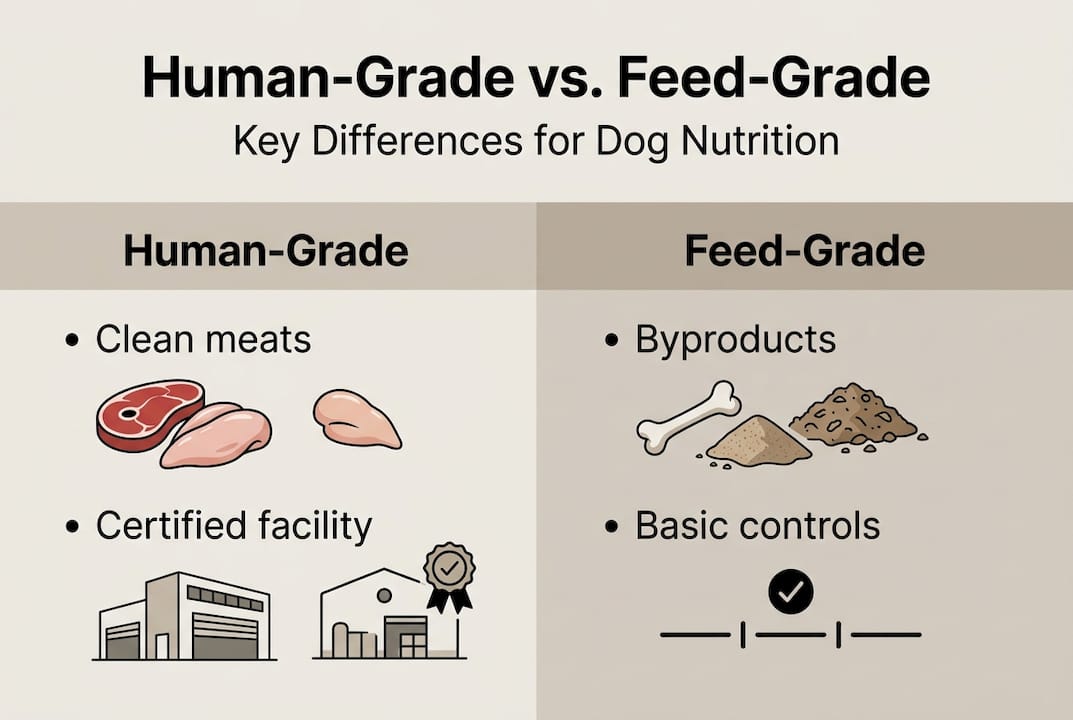 Infographic contrasts human-grade versus feed-grade pet food