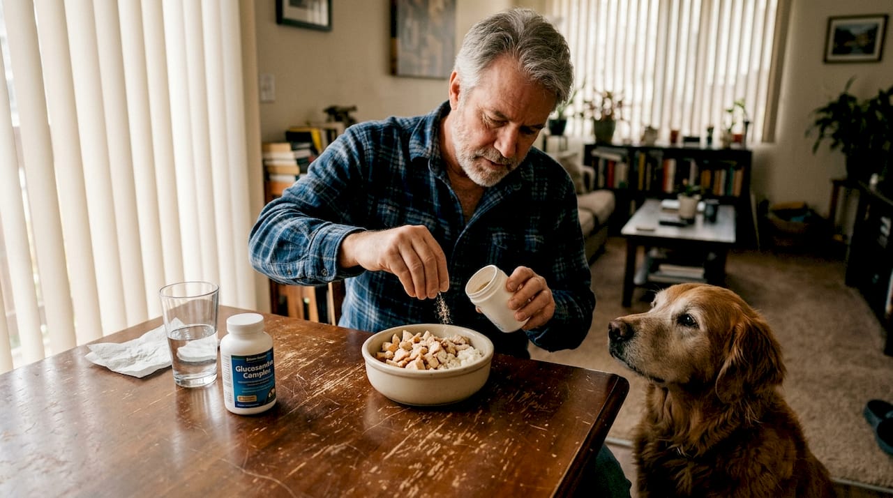 Owner adds supplement to fresh dog food