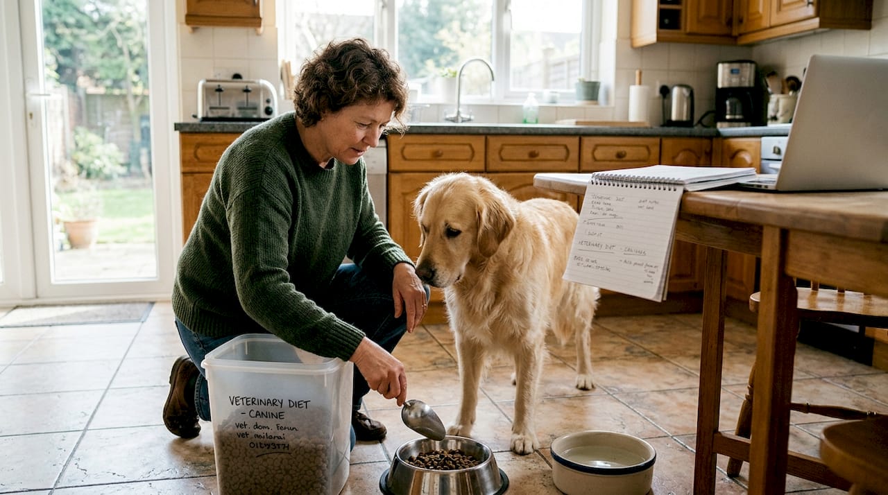 Dog owner preparing allergy-friendly food in kitchen