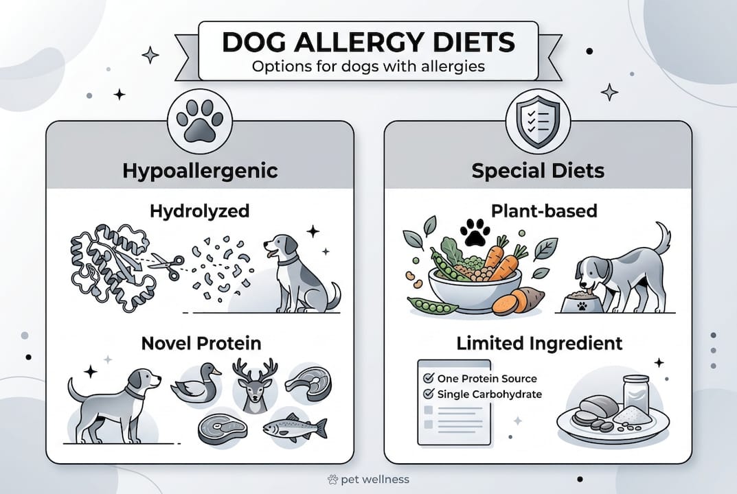Infographic showing types of allergy diets for dogs