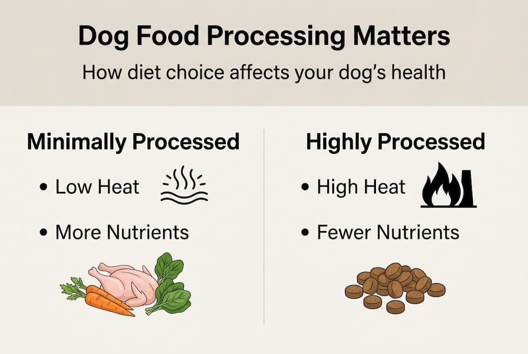 Infographic showing dog food processing comparison