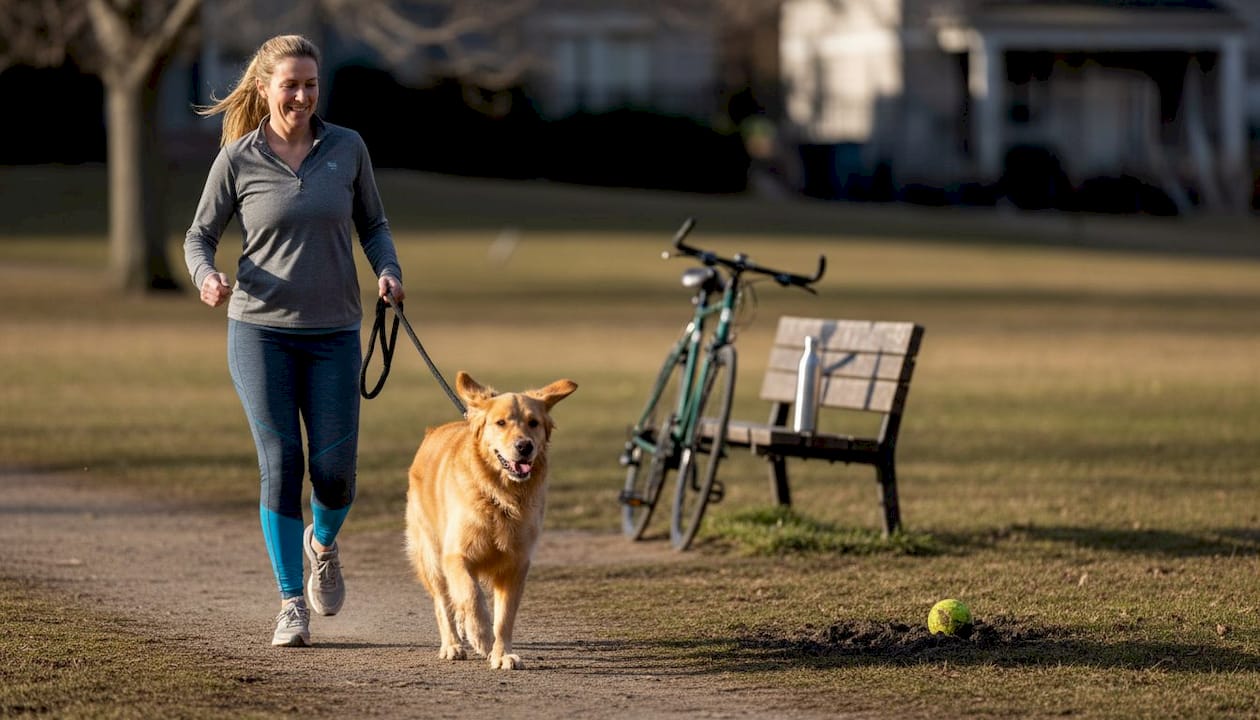 Dog jogging in park during exercise