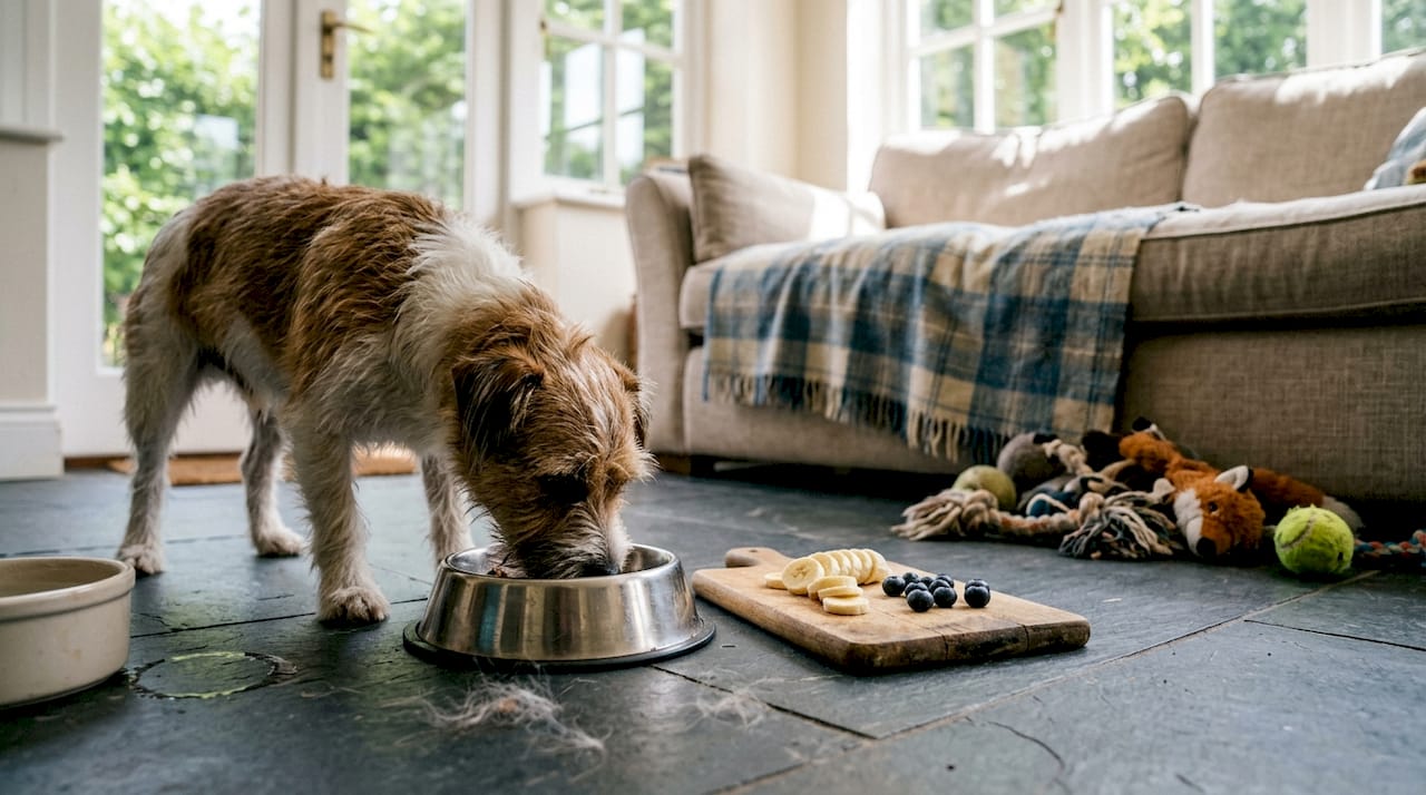 Dog eating fruit for gut health