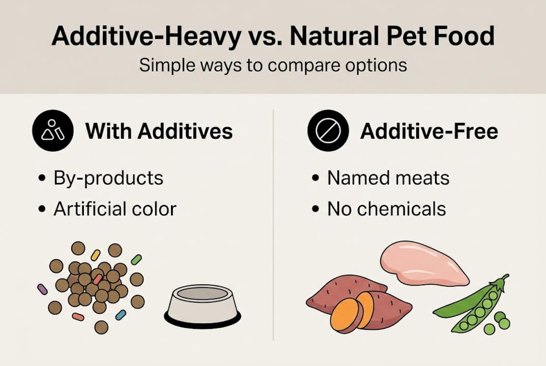 Infographic comparing additive and additive-free pet foods