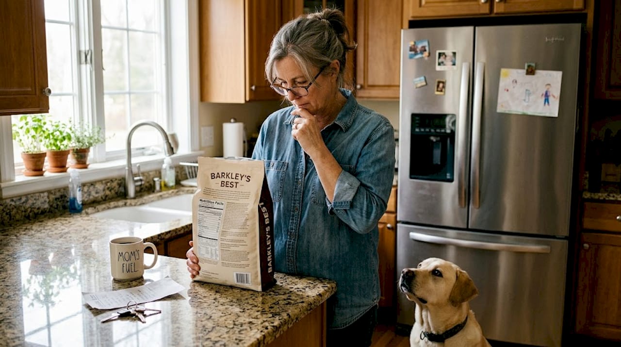 Dog owner checking pet food ingredients