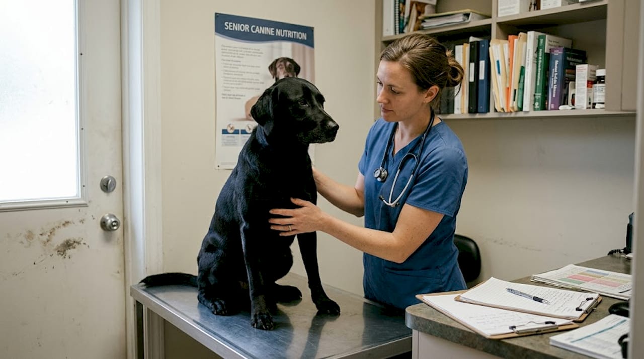 Vet examining dog for health check