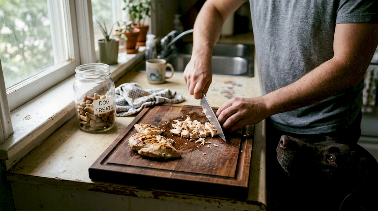 Chicken breast prepared on kitchen counter