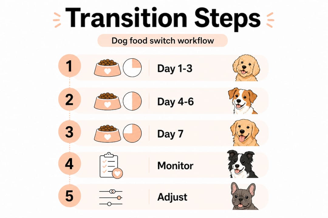 Infographic of dog food transition steps