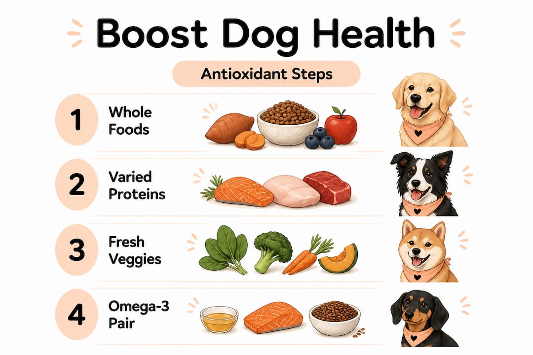 Infographic showing antioxidant steps for dogs
