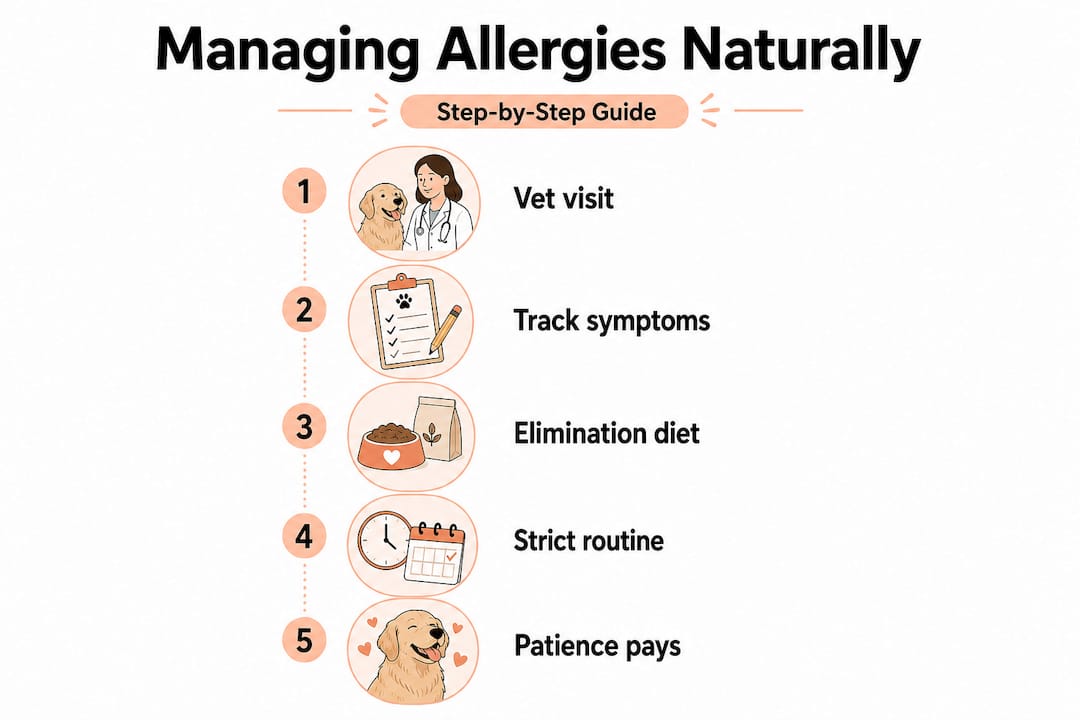 Infographic showing steps for natural dog allergy management