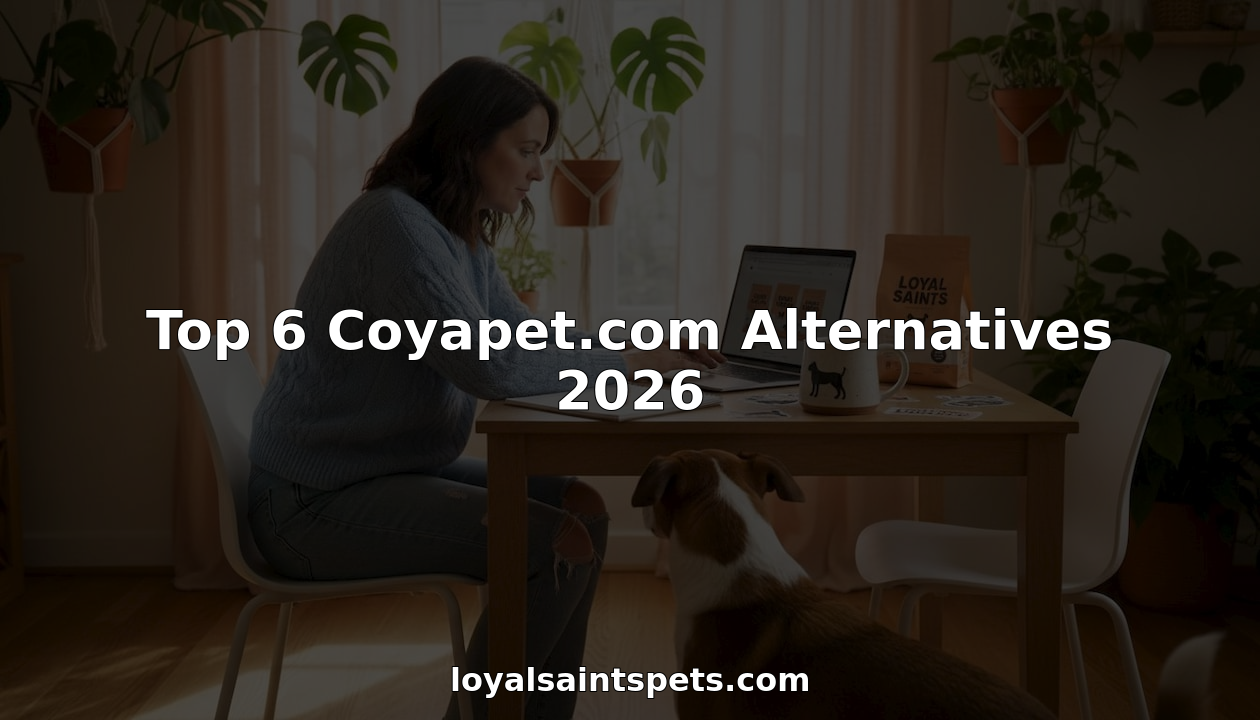 Pet owner researching dog food alternatives at kitchen table