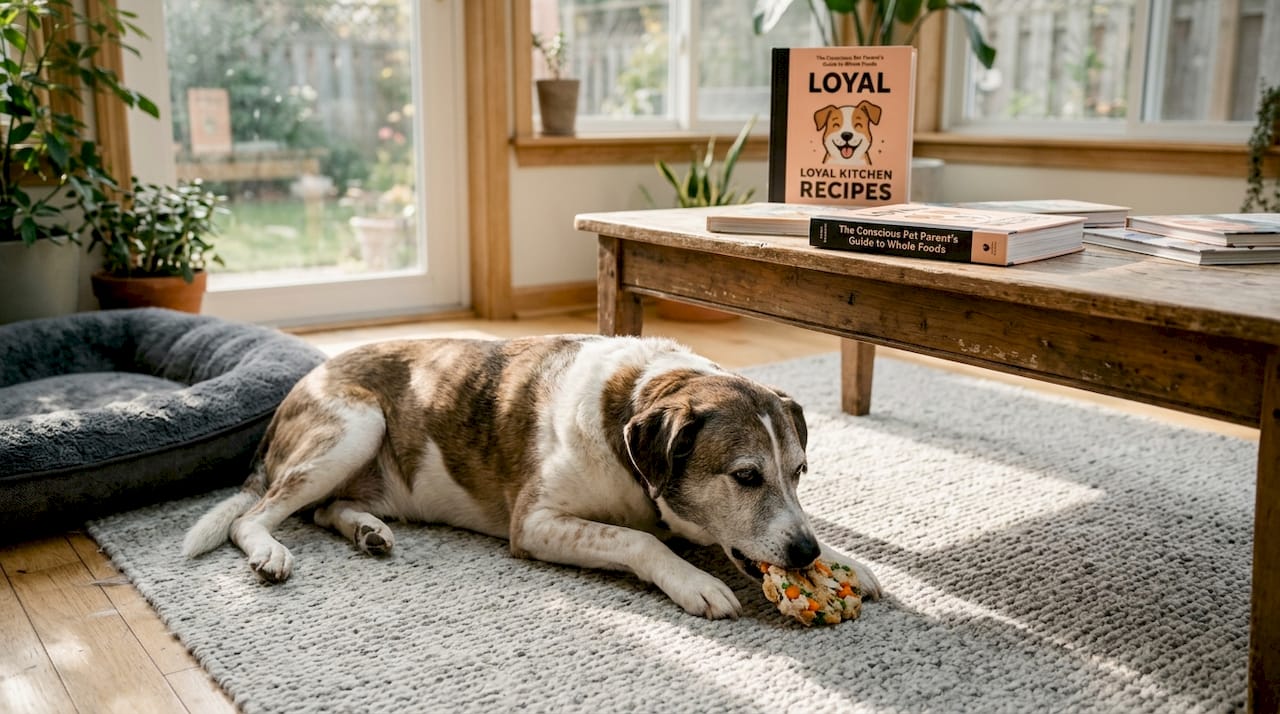 Dog with treat in healthy living room environment