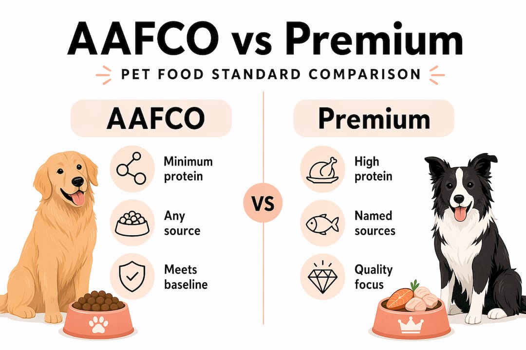 Infographic comparing AAFCO and premium pet food