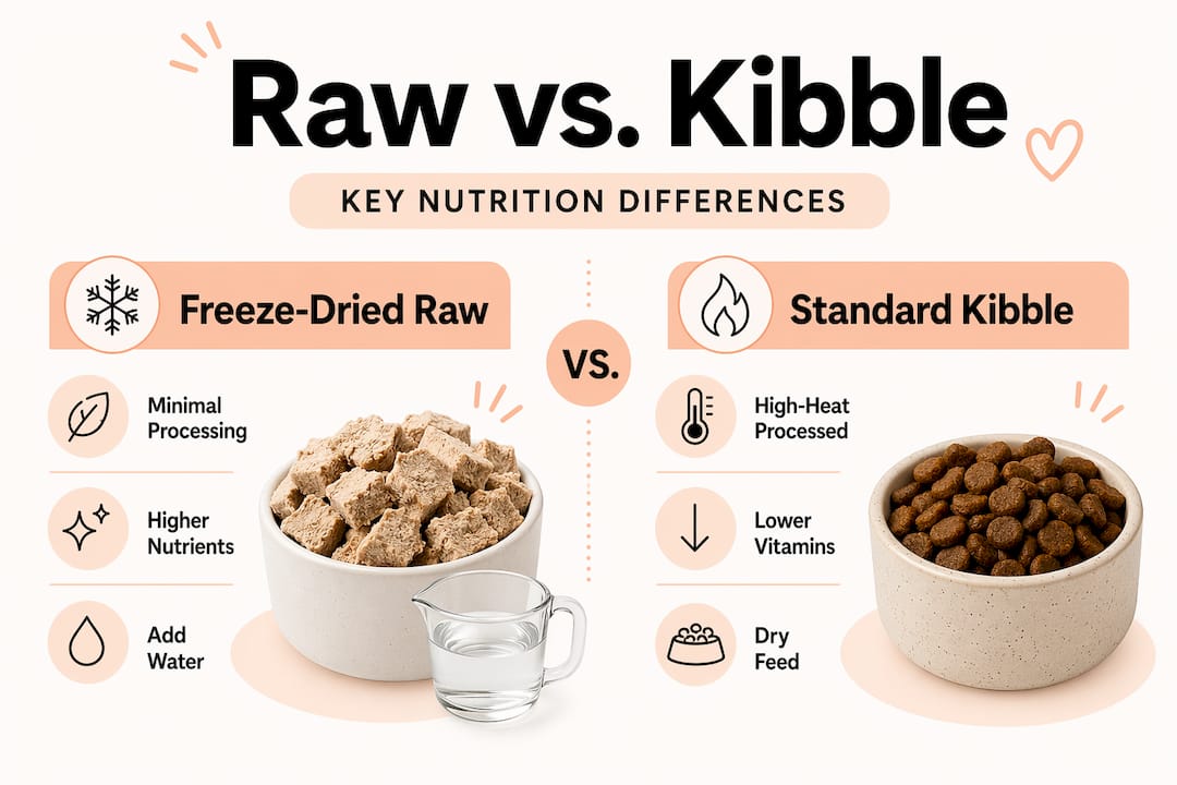 Infographic comparing freeze-dried and kibble nutrition