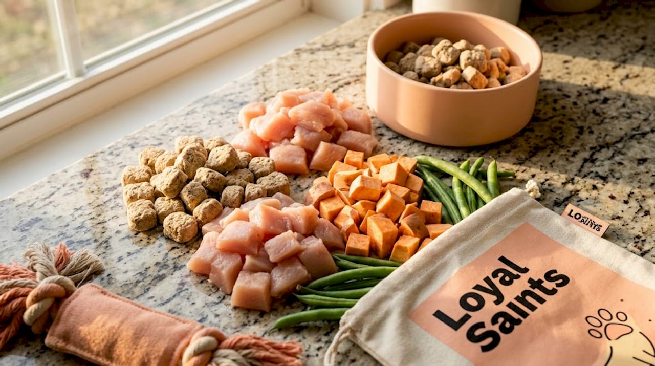 Freeze dried raw dog food with ingredients