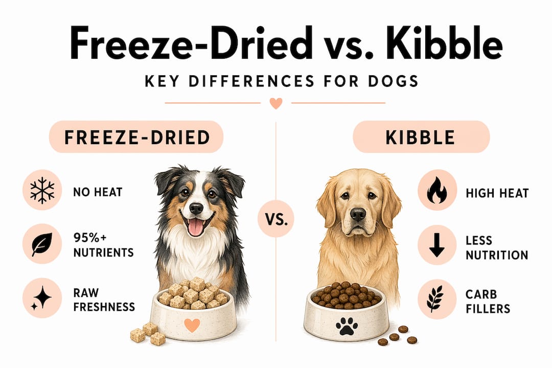 Infographic comparing freeze-dried and kibble dog food