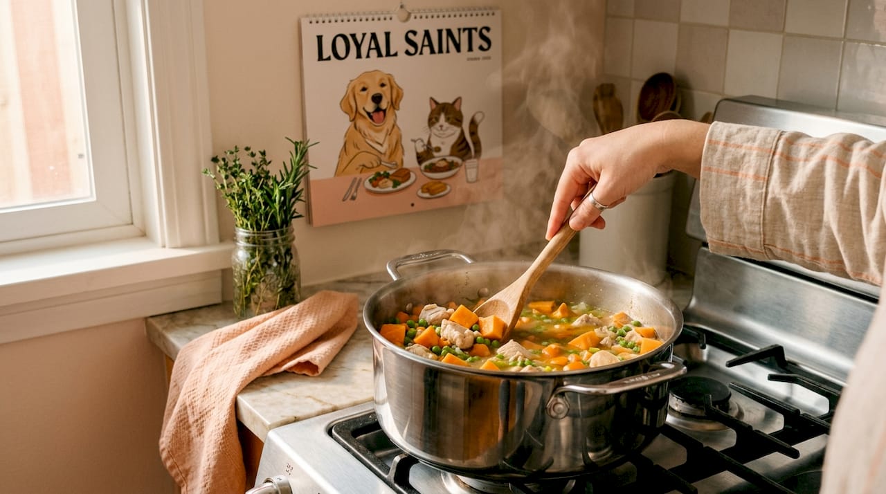 Simmering fresh dog food cooking process