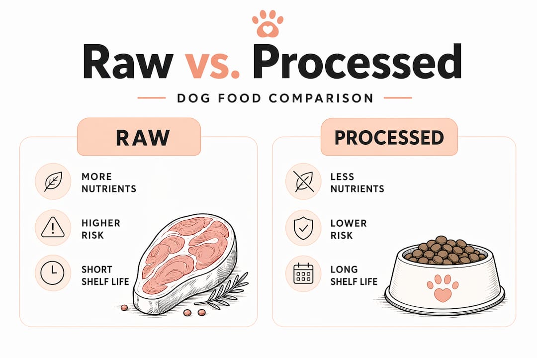 Infographic comparing raw and processed dog food
