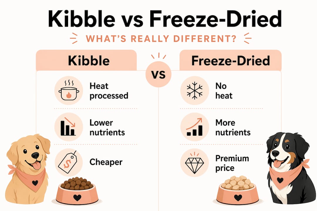Infographic comparing kibble to freeze-dried dog food
