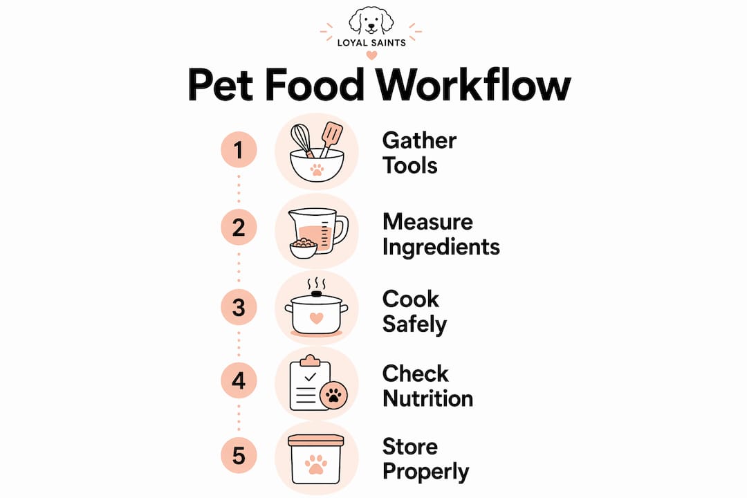 Infographic showing home pet food preparation steps