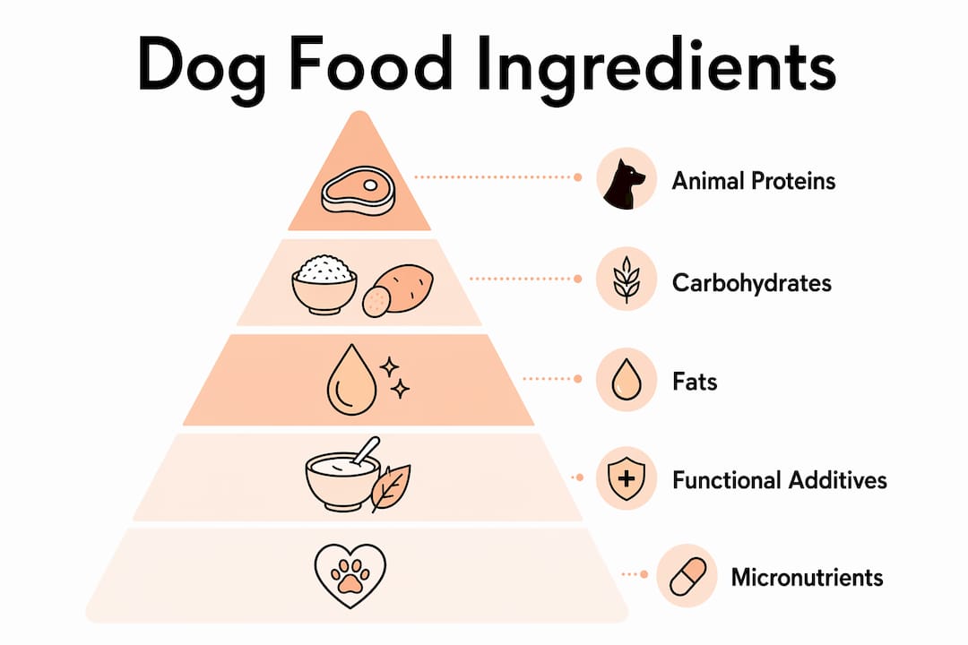 Infographic illustrating dog food ingredient hierarchy