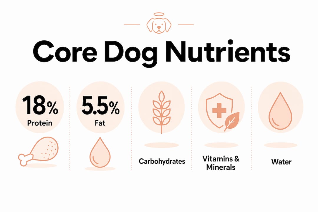 Infographic showing key dog nutrients and percentages