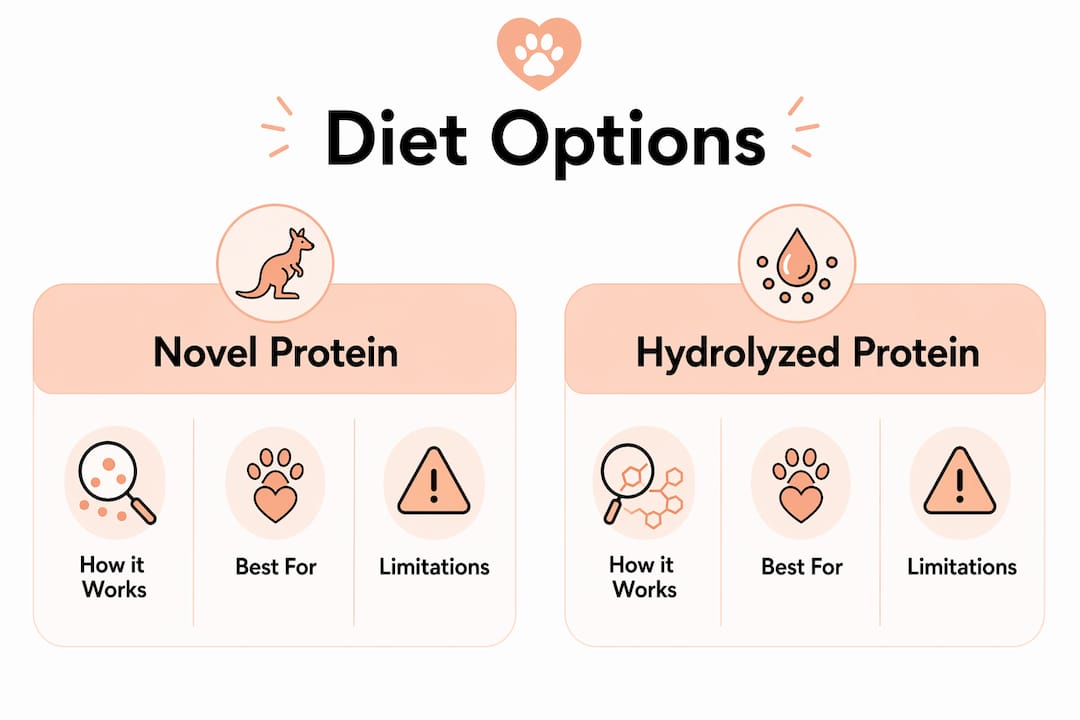 Infographic comparing dog food allergy diet types