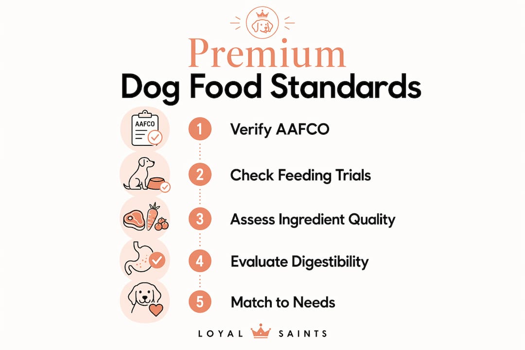Infographic illustrating premium dog food quality steps