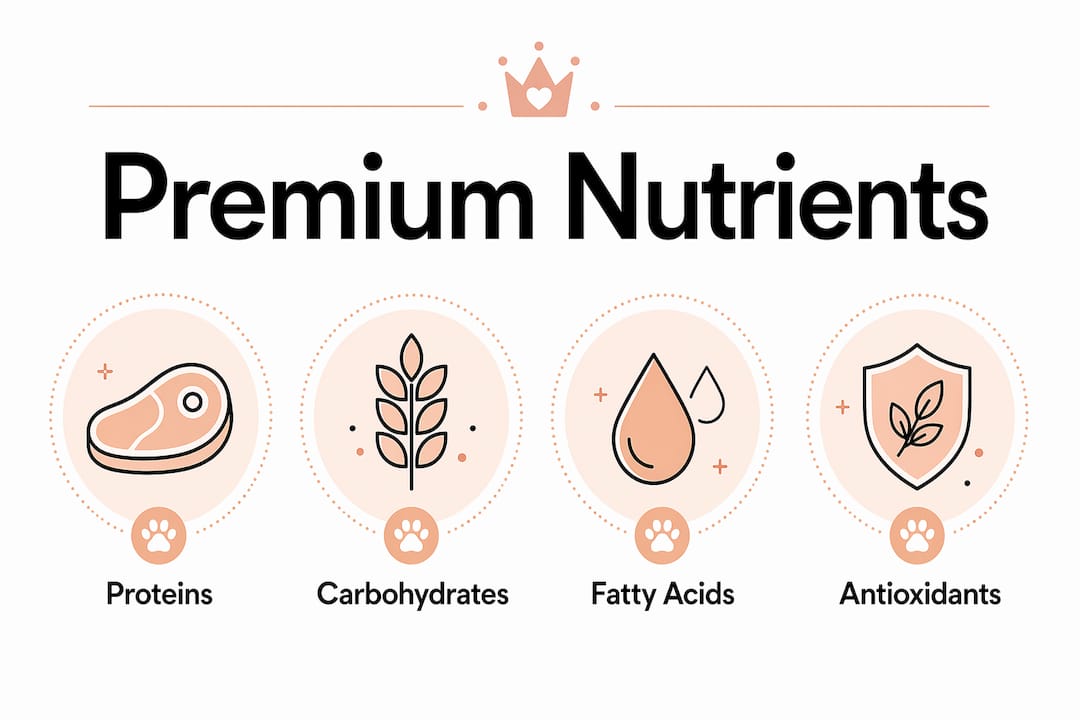 Infographic showing key nutritional components of premium dog food