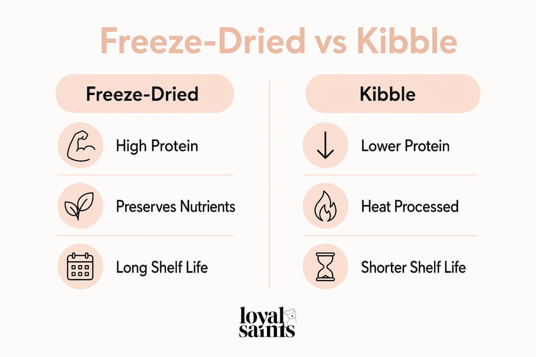 Infographic comparing freeze dried dog food and kibble