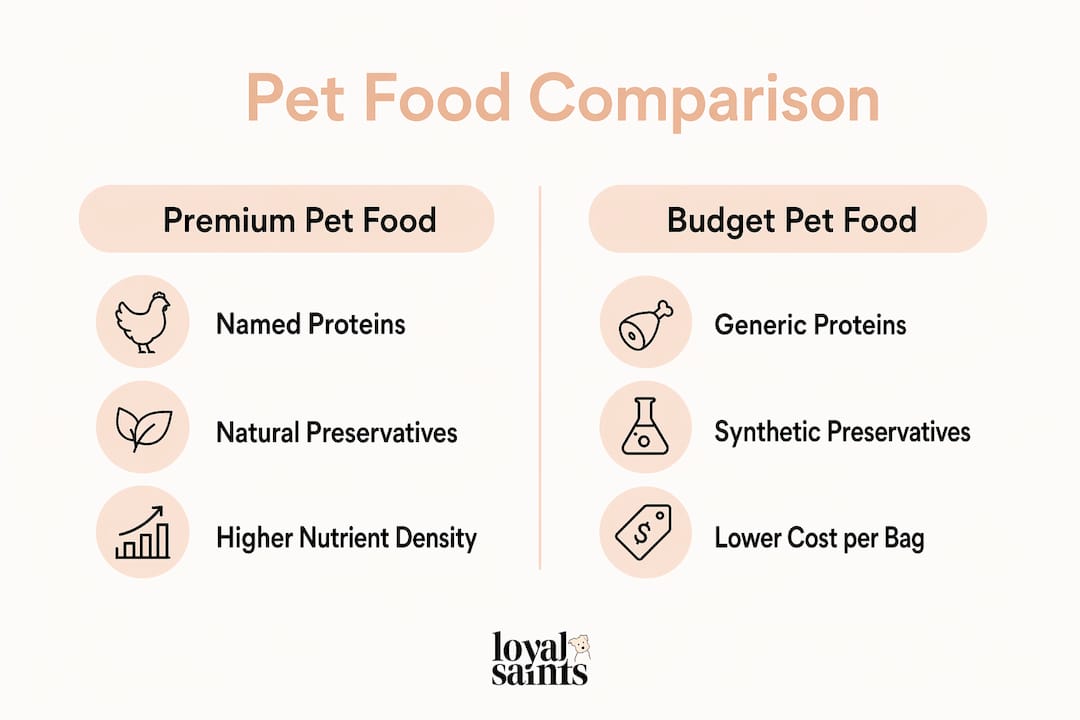 Comparison infographic: premium versus budget pet food