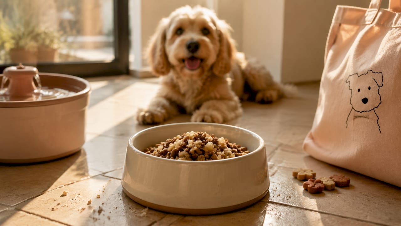 Close-up of allergy-friendly dog food in bowl