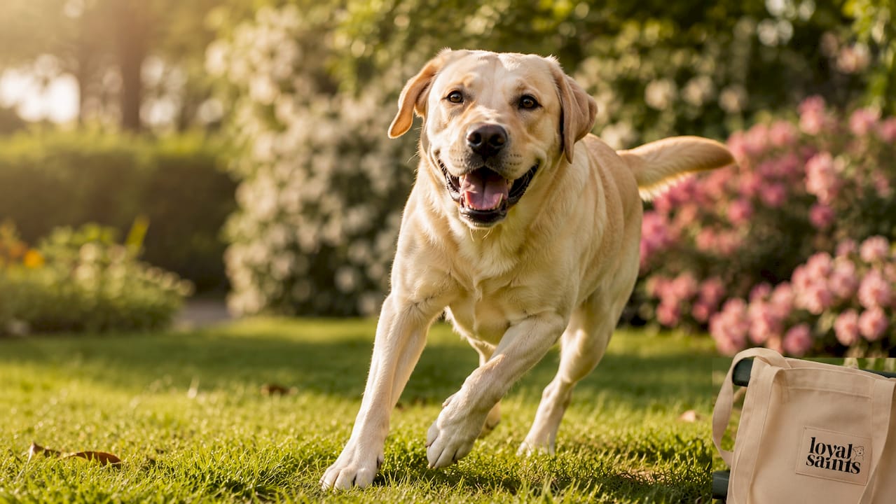 Close-up smiling Labrador with shiny healthy coat