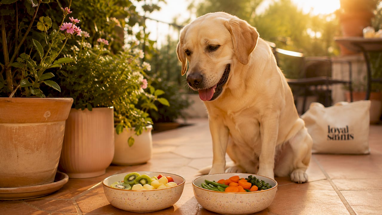 Labrador awaiting antioxidant-rich fruits and vegetables