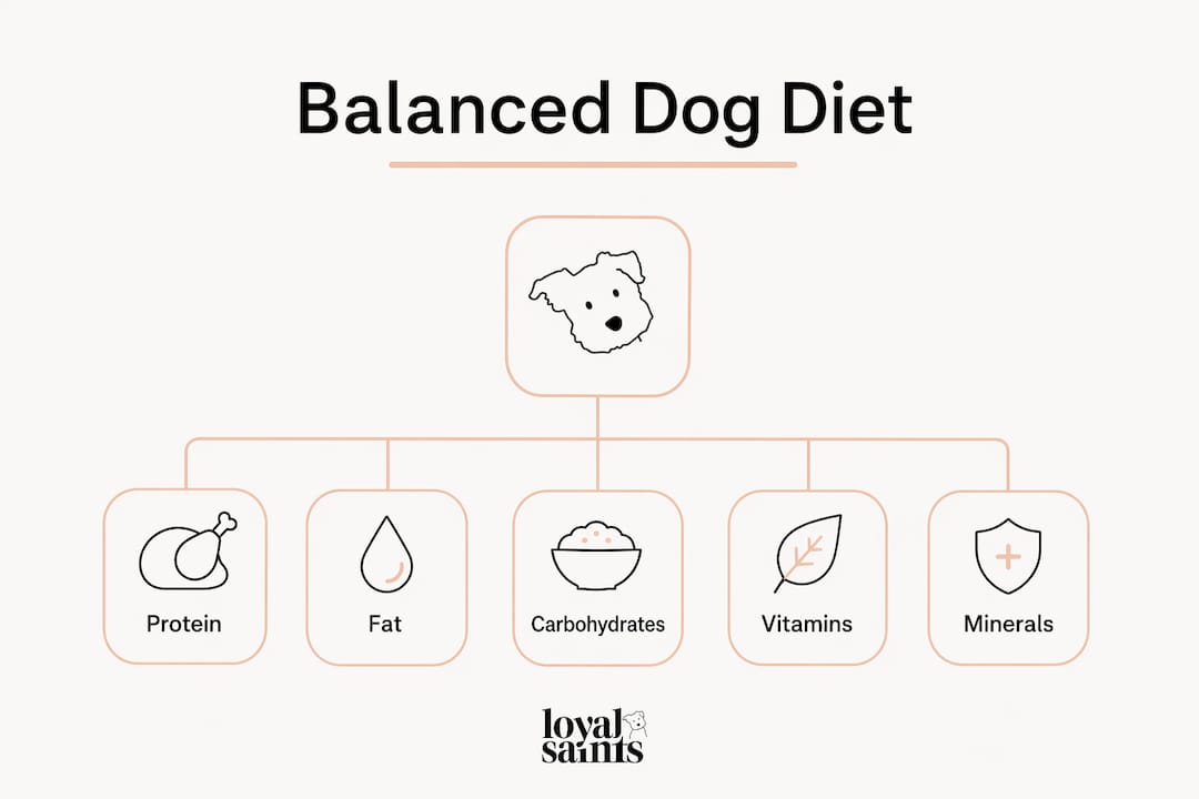Infographic depicting key nutrients in dog diet