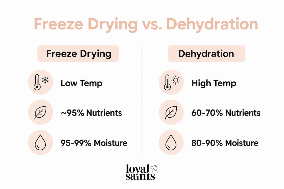 Infographic comparing freeze drying and dehydration nutrition